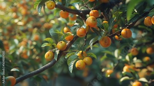 A plum tree with branches full of ripe plums