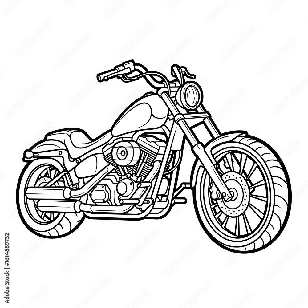 Obraz premium Classic Chopper Motorcycle Line Art: A Detailed Drawing of a Vintage Cruiser Bike