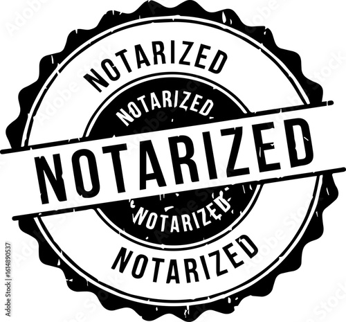 A black, grunge-style rubber stamp with the word 'Notarized'. This graphic is perfect for the websites of legal services or notary publics, or as a visual element in articles and presentations 