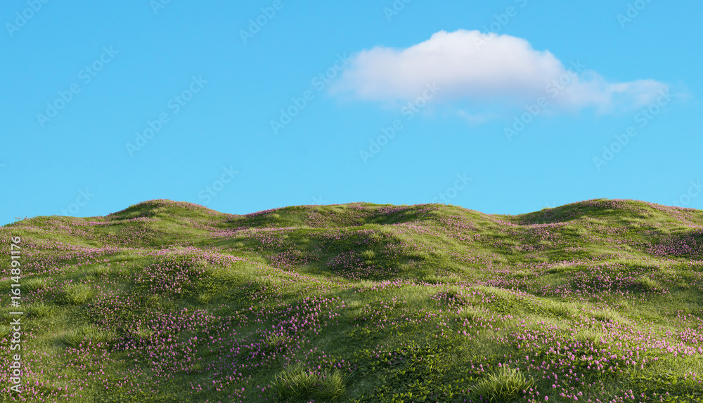 Fototapeta premium Hills with grass Under Clear Sky. 3D rendering.