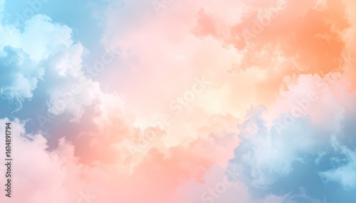 Abstract Cloudscape With Papaya Orange and Ice Gray Gradient in a Dreamy and Ethereal Atmosphere