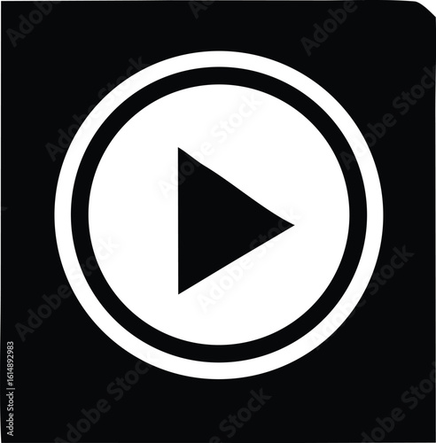A stark black and white graphic features a prominent white circular play button with a bold black triangle inside signifying media playback Free Download A stark black and white graphic features a prominent white circular play button with a bold black triangle inside signifying media playback - GFXLoad