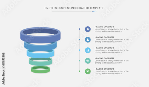 3D Marketing Funnel Infographic Design Template with 5 Stages