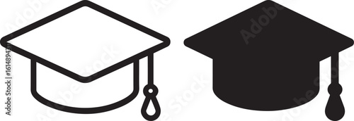 Graduation Cap Icon Set - Outline & Solid