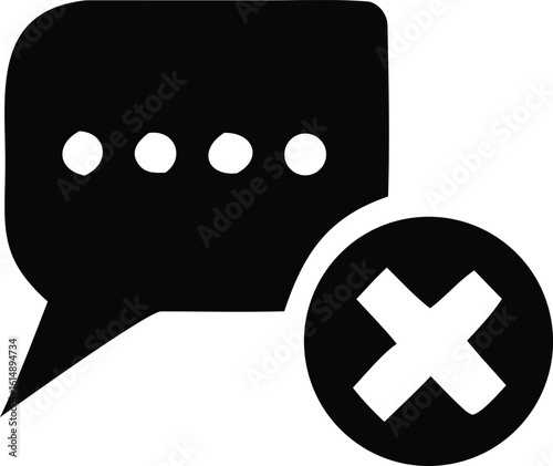 Black silhouette of a chat bubble with three white dots indicating an ongoing message next to a white x within a black circle signifying cancellation or deletion