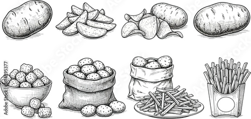 Delicious potato varieties and crispy fries perfect for food advertising
