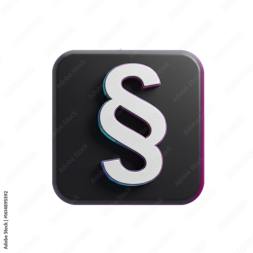 A glossy rendered paragraph symbol icon representing legal concepts and regulations in a modern digital design. A glossy rendered paragraph symbol icon representing legal concepts and regulations in a modern digital design.