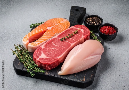 Fish mix,  Fresh Raw Meat and Fish Selection.