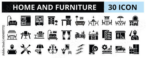 30 Home and Furniture Glyph Icons Vector - sofa, wardrobe, cabinet, kitchen, catalog, gallery, carpenter