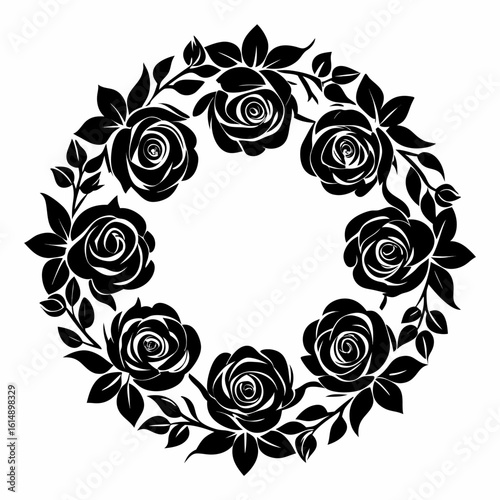 wreath of roses silhouette on-white-background