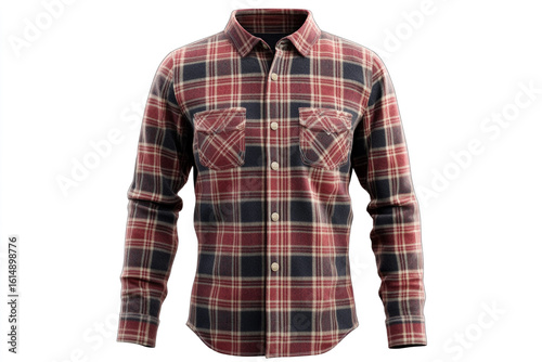 Cozy flannel shirt with classic red, navy, and beige plaid pattern, perfect for casual style