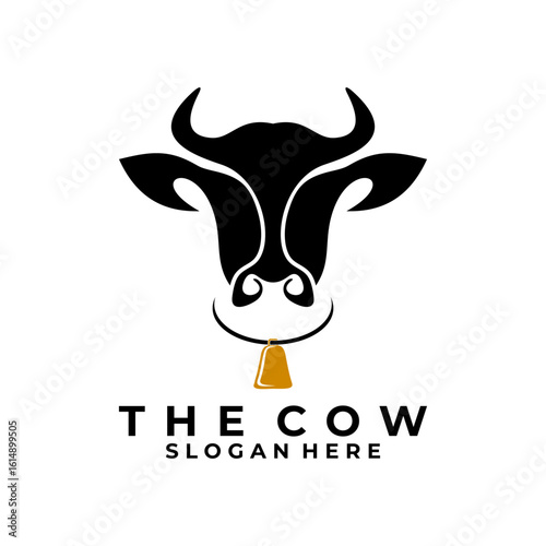 Cow head with cow bell logo design vector. Cow Farm logo template