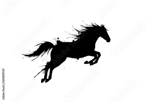 Wallpaper Mural Galloping horse silhouette with splash effect, black and white style, dynamic motion Torontodigital.ca