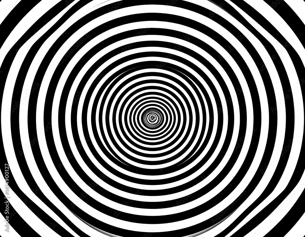 Naklejka premium Concentric black and white circles create an optical illusion of a spiral vortex
