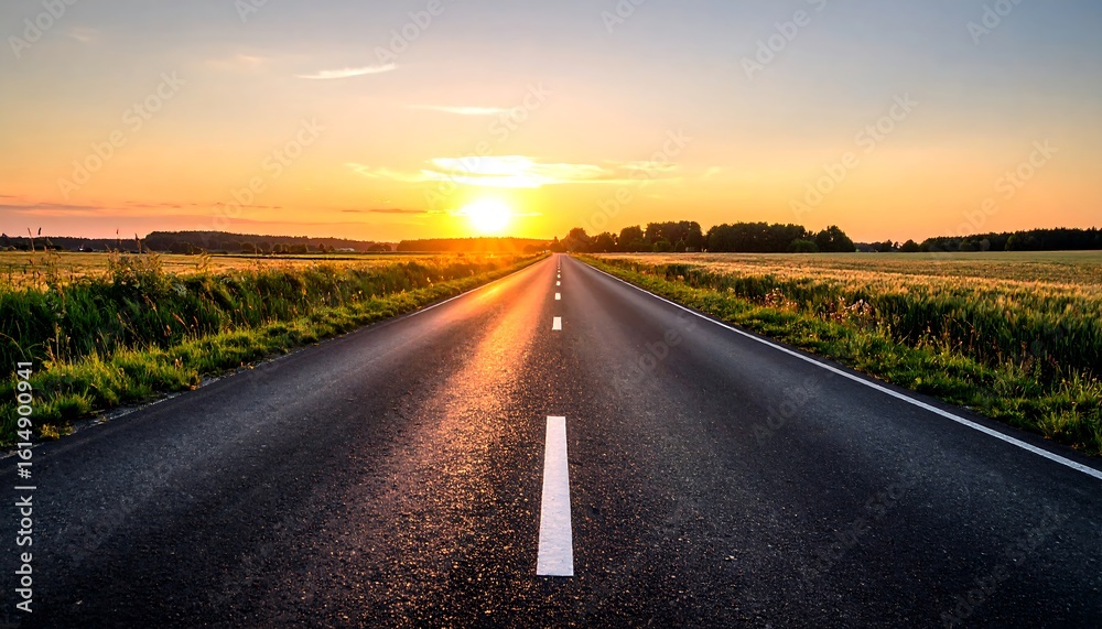 Empty road stretching to a sunset Empty road stretching to a sunset