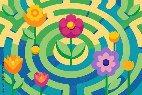 Flowers in a colorful maze