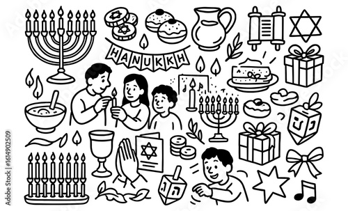 Blue linear hanukkah celebration elements and traditions for festive design