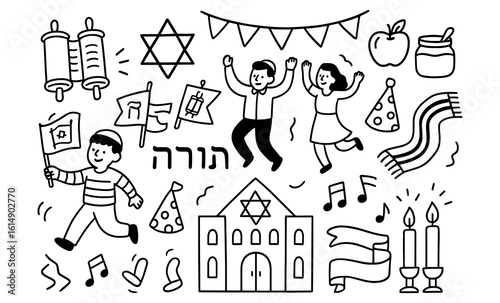 Joyful celebration of jewish traditions and symbols in doodle art