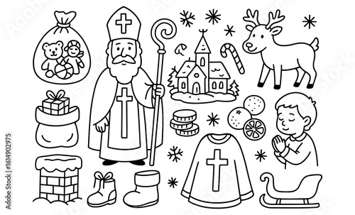 Saint nicholas holiday symbols and festive winter celebration elements