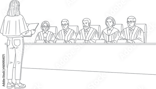 Woman Presenting to Formal Panel Line Art Illustration