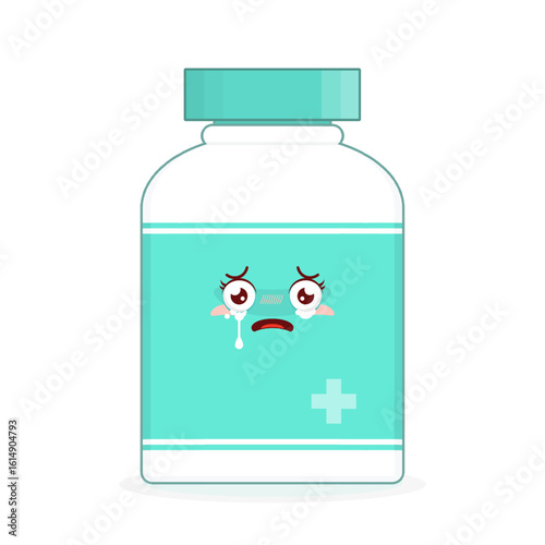 medicine bottle scared face cartoon cute
