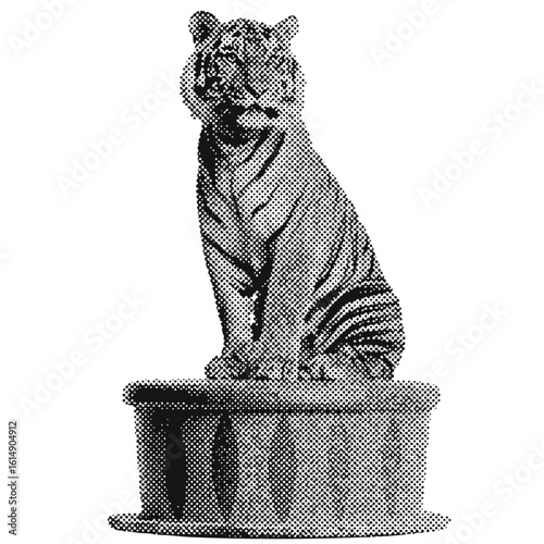 Circus performing tiger halftone grunge vector design element