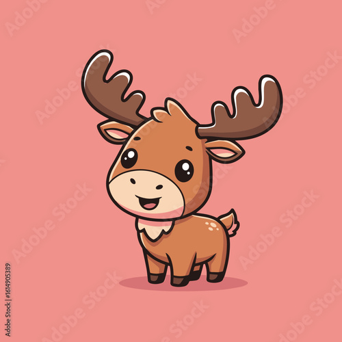 A cute happy lovely moose cartoon illustration