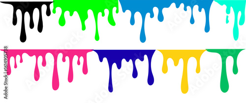 Colorful Dripping Paint Borders Set – Bright Liquid Ink Drips Vector Design Elements