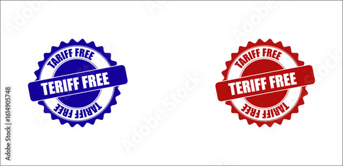 tariff free vector, red and blue circular stamp badges with bold text used for customs exemption export import policy trade certification and duty free product label graphic illustration

