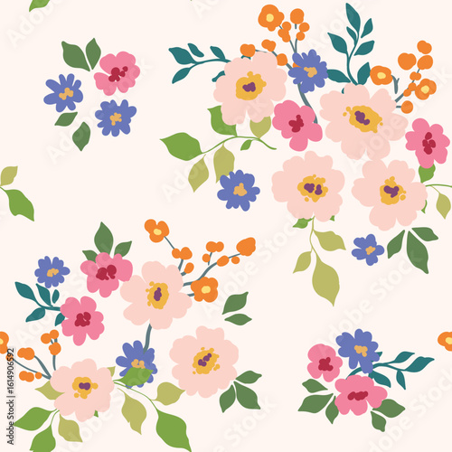 Wallpaper Mural Seamless floral pattern, liberty ditsy print of simple hand drawn plants. Cute botanical wallpaper, textile design of small delicate flowers, tiny leaves, colorful bouquets. Vector illustration. Torontodigital.ca