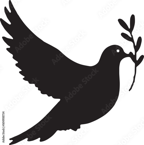 Dove of Peace Silhouette with Olive Branch"