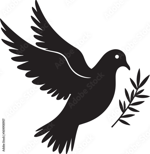 Dove of Peace Silhouette with Olive Branch"