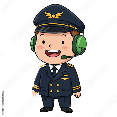 Cartoon Pilot in Uniform with Headset