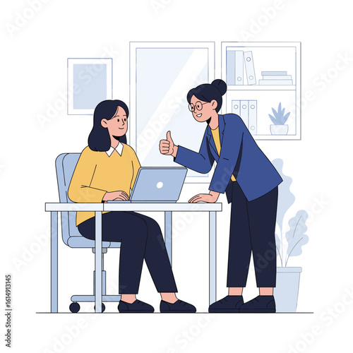 Professional development coaching and mentorship session encouraging workplace growth and skill enhancement