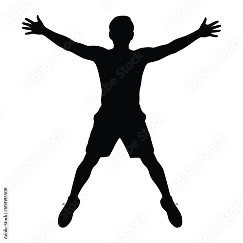 Silhouette of a person performing a jumping jack exercise