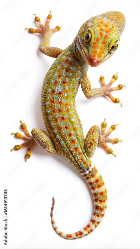 Obraz premium A closeup of a beautifully patterned Tokay Gecko on a white background