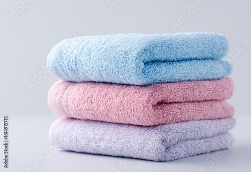 Soft, pastel-colored towels stacked neatly