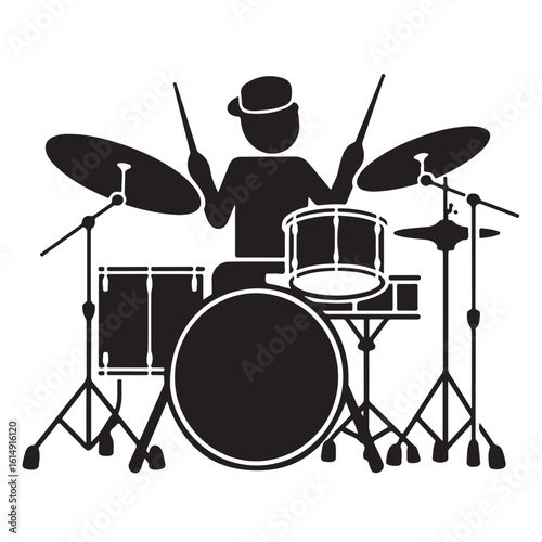A complete drum set with cymbals, ready for a rock or jazz musician to play dynamic percussion for a band concert performance