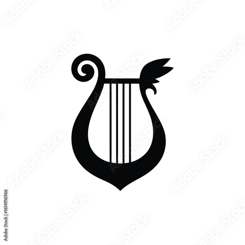 Elegant black lyre silhouette with winged detail