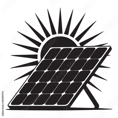 Green renewable energy technology: solar panels and wind turbines providing clean electricity under a blue sky