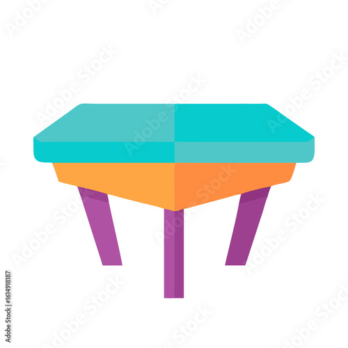 Colorful geometric table with teal top and purple legs  