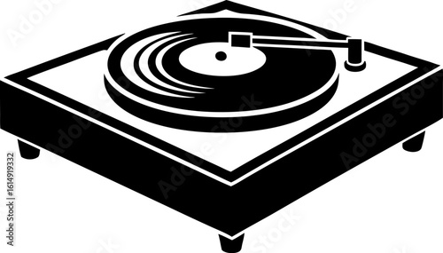 Turntable playing vinyl record retro music equipment, classic analog audio device for djs, vintage sound system icon