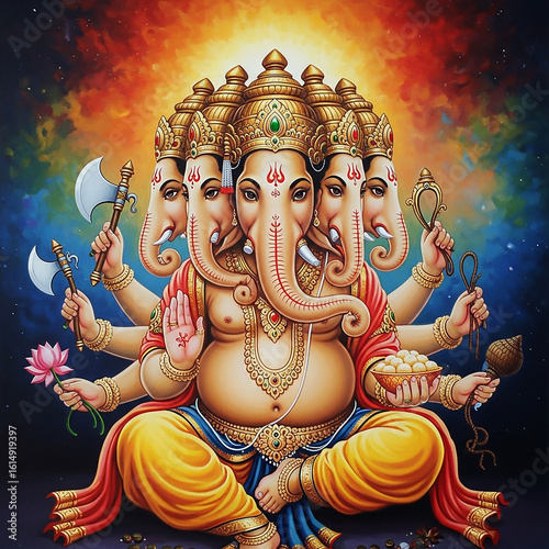 Panchmukhi Ganesha with Mul...
