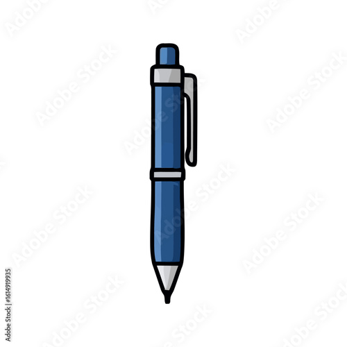 Silver ballpoint pen, an essential office writing tool, isolated on a white background