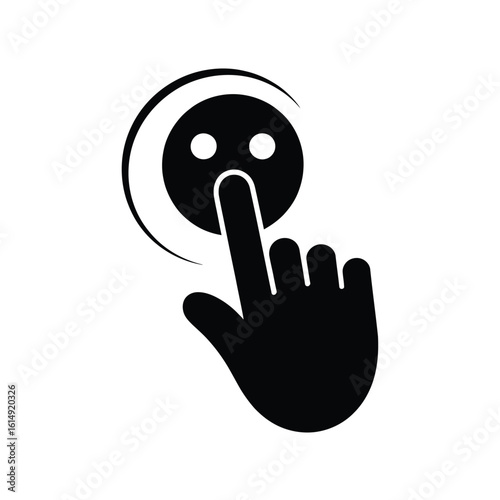 Finger pressing a doorbell with a smiley face