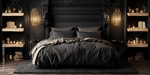 Dark luxurious bedroom with ambient lighting