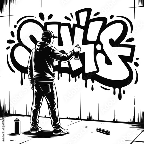 Graffiti artist creating bold street art on a wall