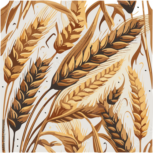 Wheat field, seamless texture pattern with hand drawn ears, vector abstract illustration in vintage style