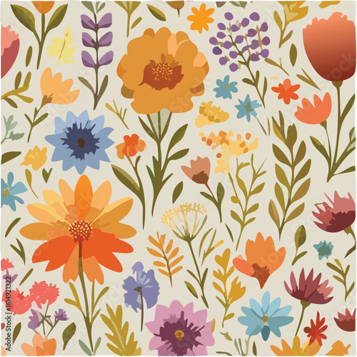 pattern with primitive wildflowers. Vector floral illustration