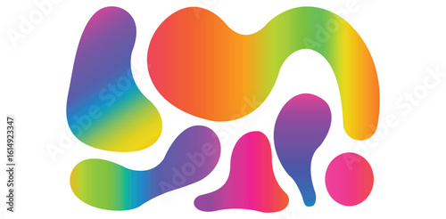 fluid shapes, abstract colorful gradient liquid blobs with smooth organic forms on white background for modern digital art design elements or trendy vibrant graphic decoration concept

